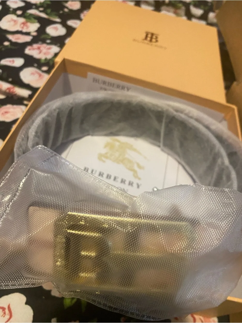Burberry Plaid Leather Belt with Gold B Initial Buckle